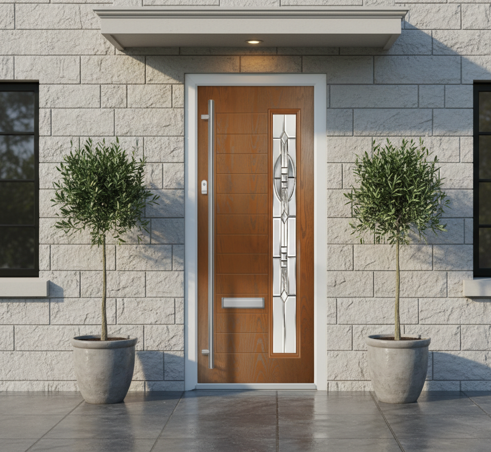 The Gray Composite Door - Golden Oak